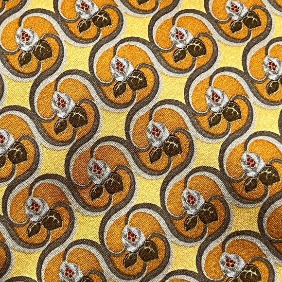 Ermenegildo Zegna Tie Yellow Floral Pattern Geometric 100% Silk Made in Italy - Picture 3 of 10